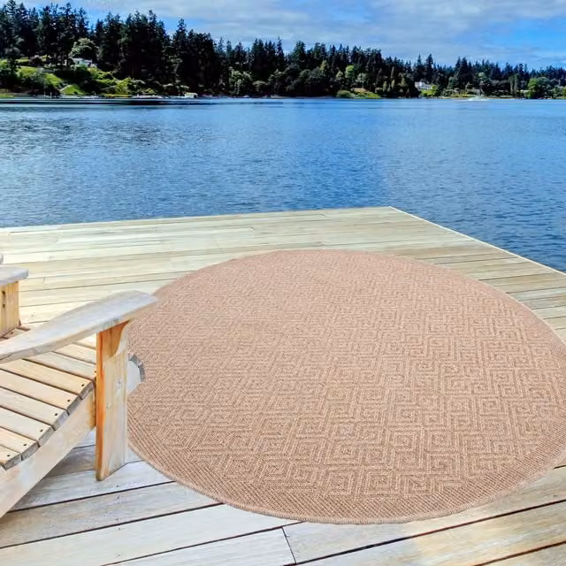The Rugs Nature Collection Circle Geometric Outdoor Rug in Beige and Brown