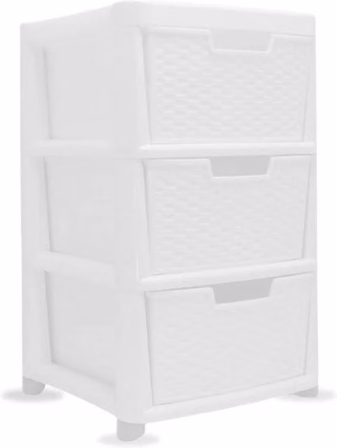 FORGEVIO Rattan Effect 3 Drawer Storage Tower Unit in White – 1