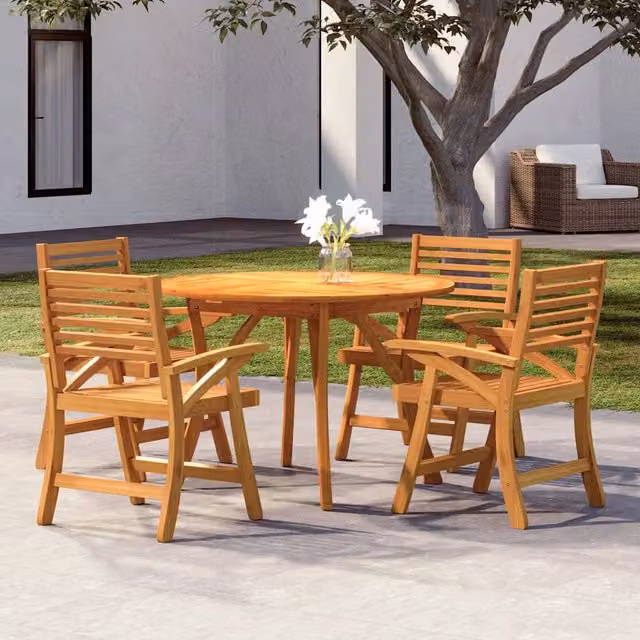 Berkfield Home 5 Piece Round Garden Dining Set in Brown Oiled Acacia Wood
