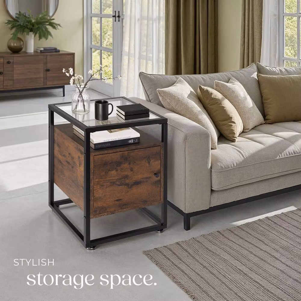 tectake Dudley Nightstand with 3 Shelves and Magnetic Door in Brown – 8