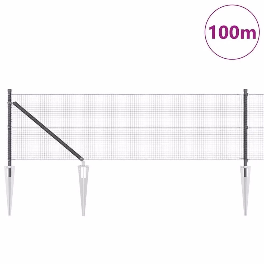 Berkfield Home Grey Steel Welded Wire Fence with 13 Spike Posts, W: 0.5 m, L: 100 m – 2