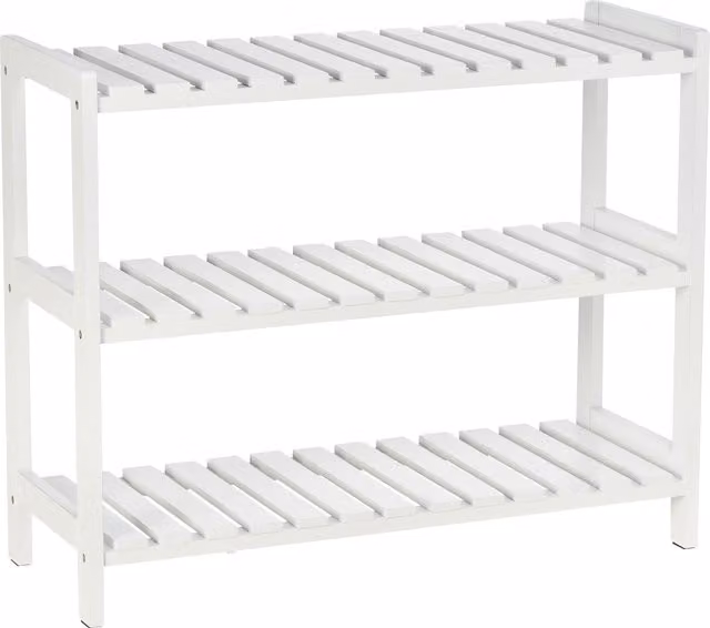 HOMCOM 3-Tier Slatted Wooden Shoe Rack in White, W: 70 cm, D: 26 cm, H: 57.5 cm – 1
