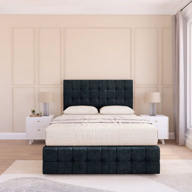 Sloomy Berlin Chesterfield Divan Bed Base in Black Velvet, W/D/H: 120 x 200 cm