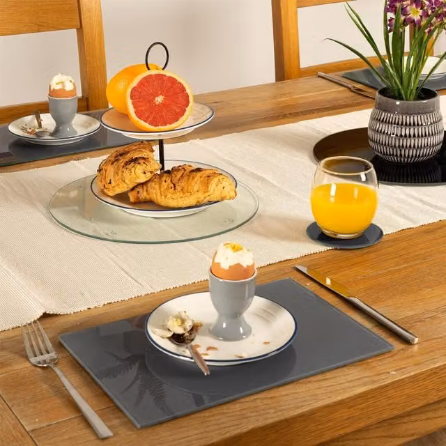 Harbour Housewares 12 Piece Grey Glass Rectangular Placemats and Square Coasters Set, W: 30 cm, D: 20 cm