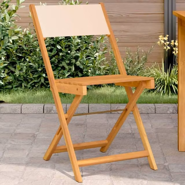 Berkfield Home Bistro Chairs Set of 2 in Beige Acacia Wood and Polyester Fabric – 1