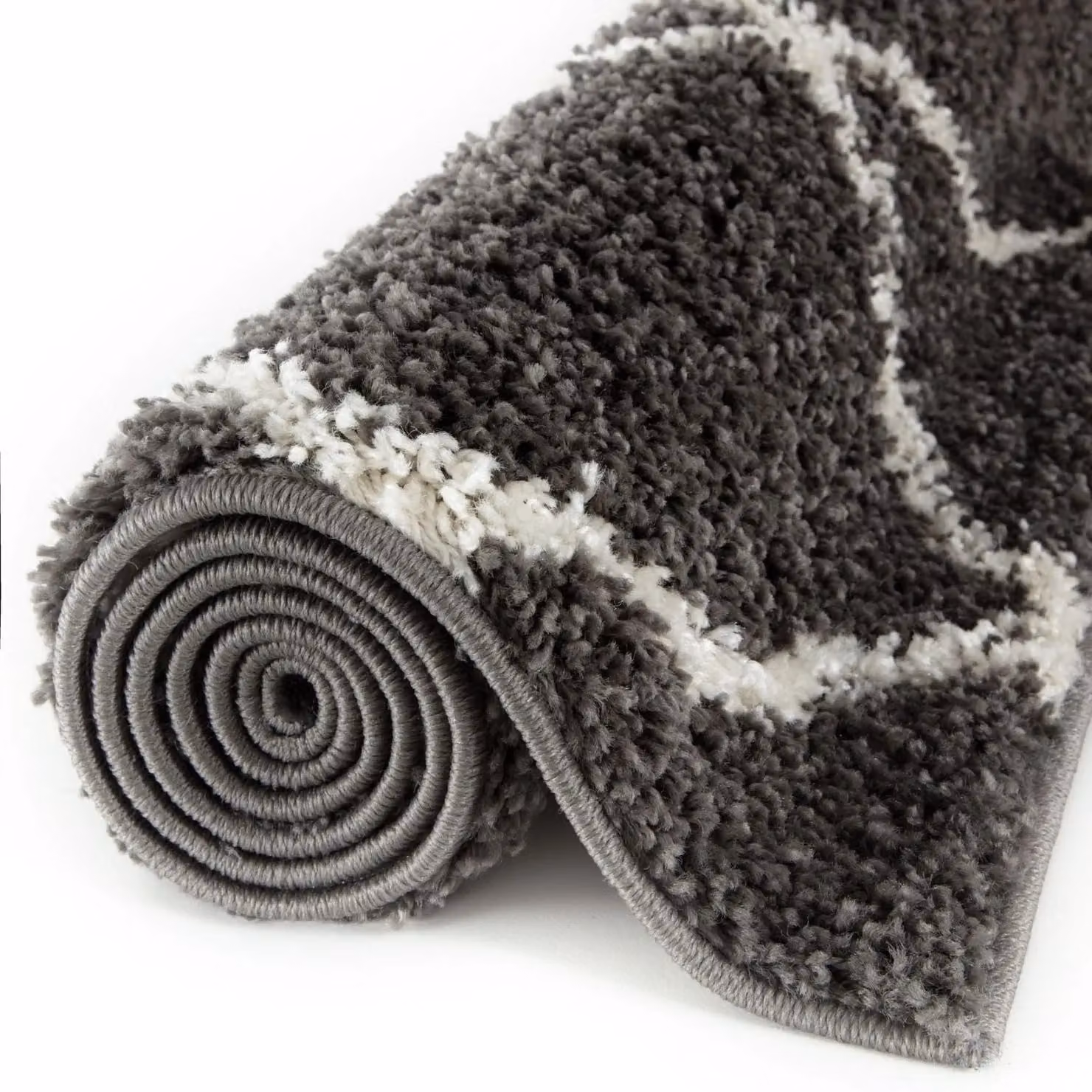 THE RUGS Moroccan Soft High Pile Shaggy Lattice Rug, Dark Grey, W: 200 cm, D: 290 cm – 3