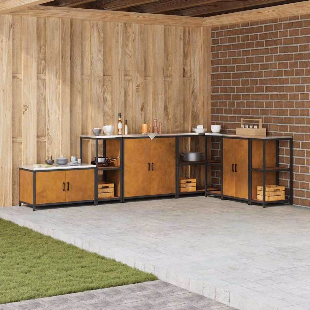 Berkfield Home Industrial Kitchen Storage Shelf in Brown Rusty Weathering Steel – 2