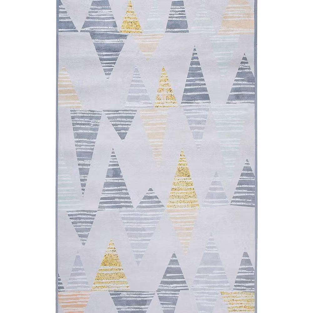 Wyld and Coco Multicolour Geometric Distressed Area Rug in Grey and Yellow, W: 80 cm, L: 150 cm
