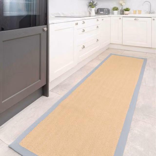 The Rug House Woven Jute and Cotton Herringbone Area Rug in Brown and Beige, W: 240 cm, D: 70 cm