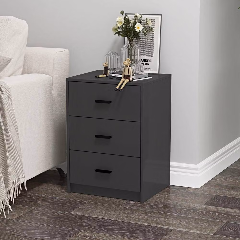 FORGEVIO Black Modern Bedroom Bedside Cabinet with Drawers – 2
