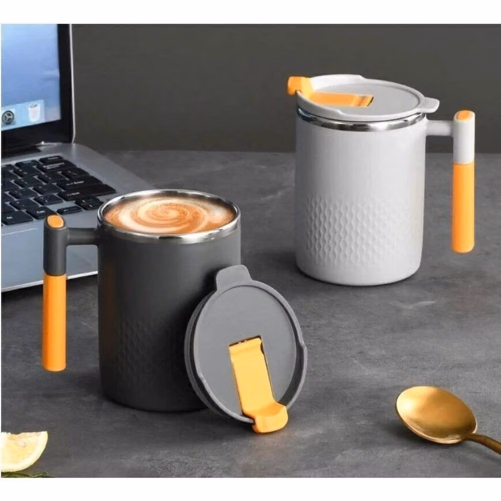 NESTLUNE Grey Thermal Mug with Lid, Double Walled Stainless Steel and Plastic Tea and Coffee Cup – 4