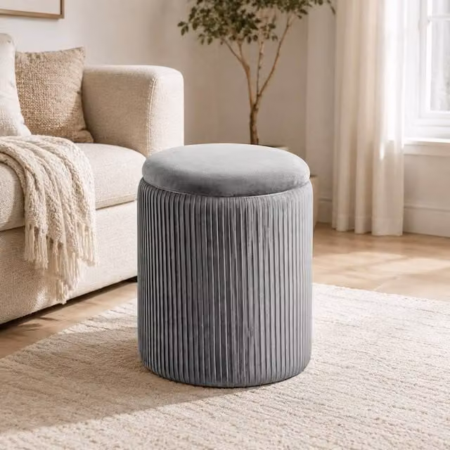 STILVORA Grey Fabric Storage Ottoman with Coffee Table Lid