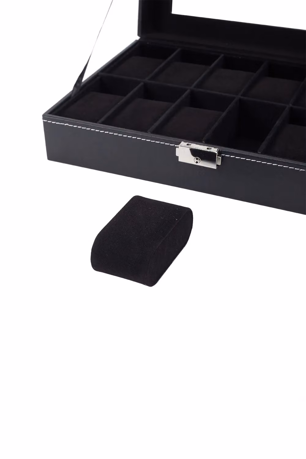 Living and Home 12-Slot Black Synthetic Leather Watch Display Box with Glass Lid – 4