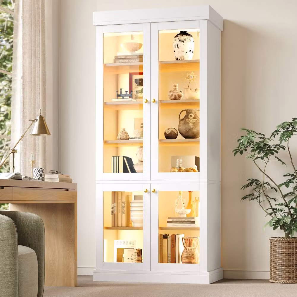 Matteo White Modern Freestanding Cabinet with LED Integrated Lighting and Glass Doors – 3