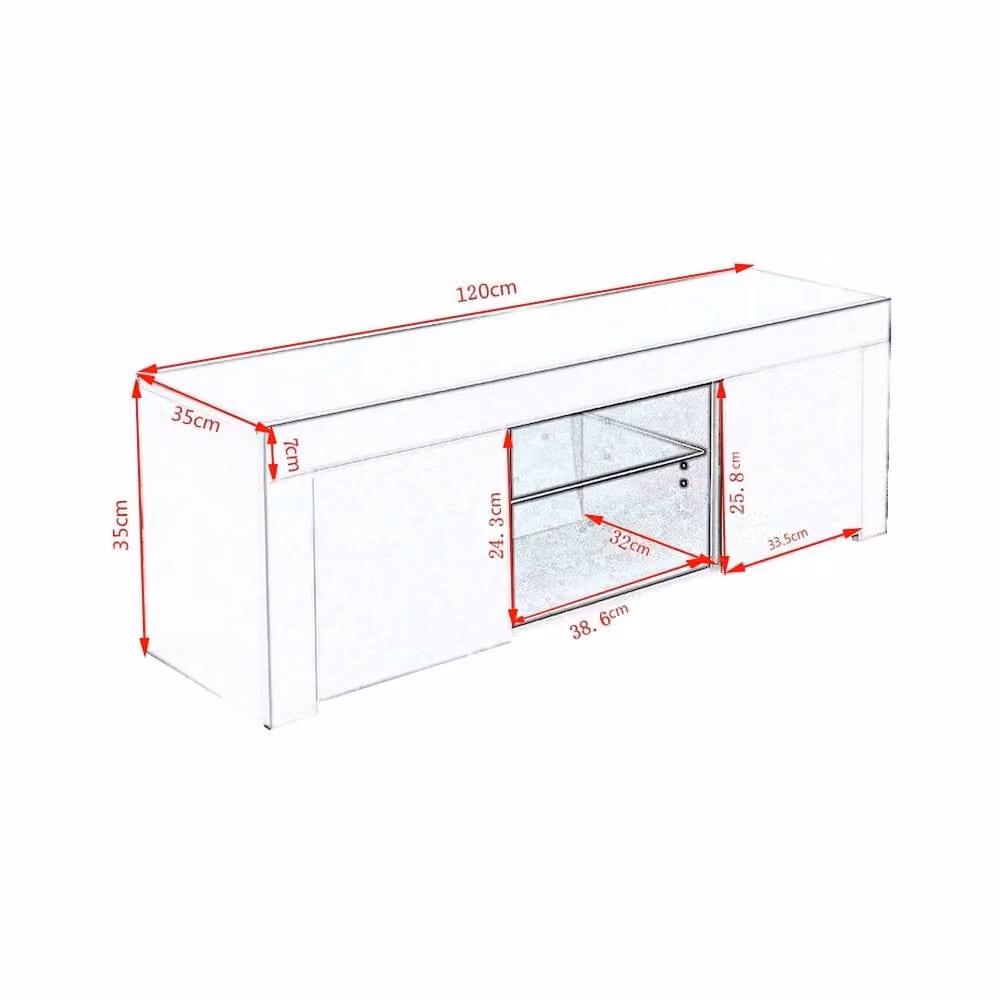 Kelvenix Modern White Glossy TV Unit Stand with Integrated Lighting and Glass Details – 1