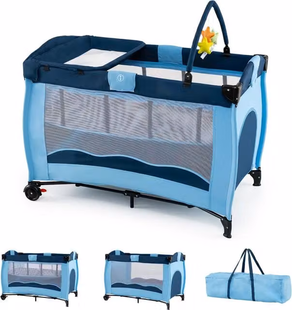 Costway 4 in 1 Foldable Baby Playard in Blue