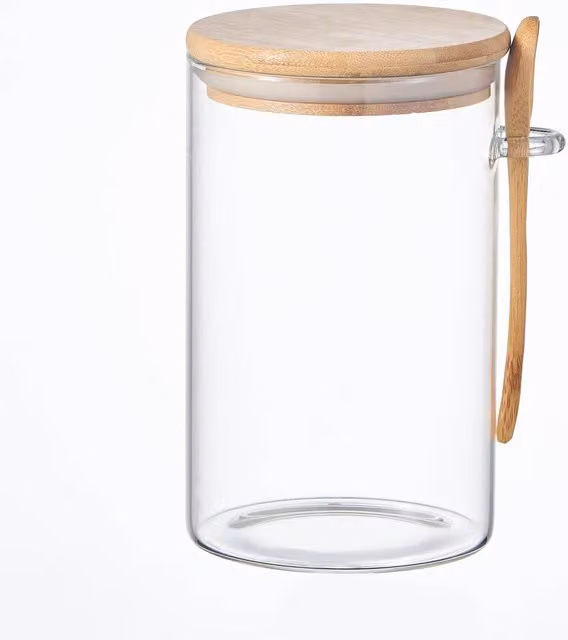 Eden & Willow Airtight Glass Pantry Storage Jar with Bamboo Lid and Silicone Seal, Transparent, 1.0 l