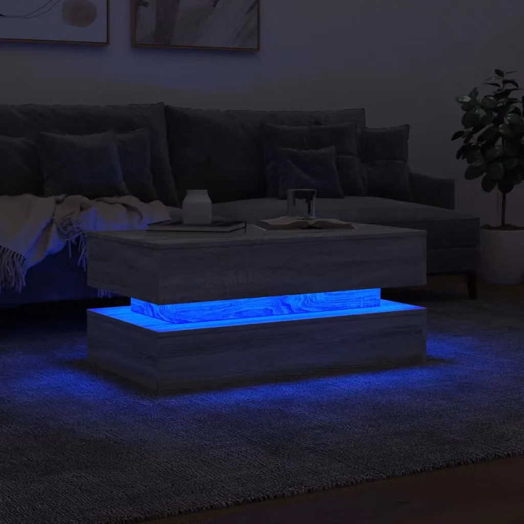 Berkfield Home Coffee Table with LED Lights in Grey Sonoma, W/D/H: 90 x 50 x 40 cm – 4