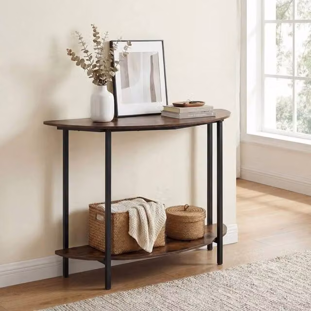 Kelvenix 2-Tier Industrial Metal Sofa Table in Brown