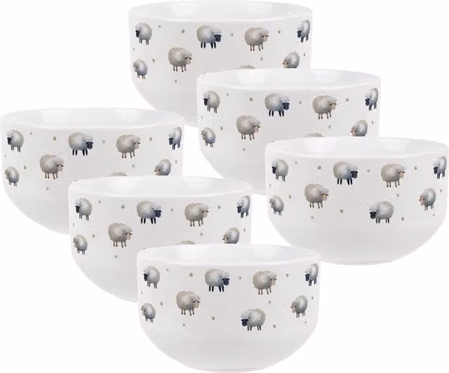 Purely Home Spring Sheep Dotted Ceramic Cereal Bowl, White