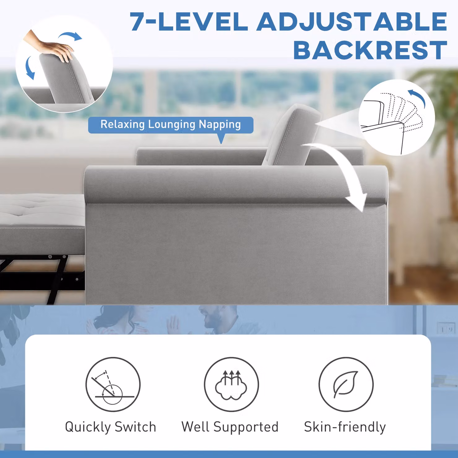 HOMCOM 2 Seater Convertible Pull Out Sleeper Sofa Bed in Grey Fabric – 3