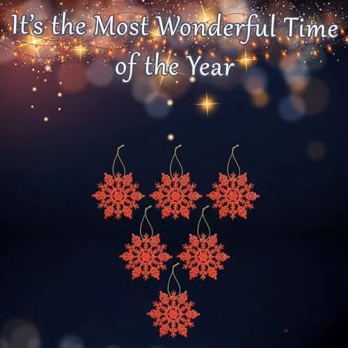 VFM e-Store Red Glitter Snowflake Hanging Christmas Tree Pendant Ornament W/D/H: 18.3 x 10.2 x 1 cm – 3