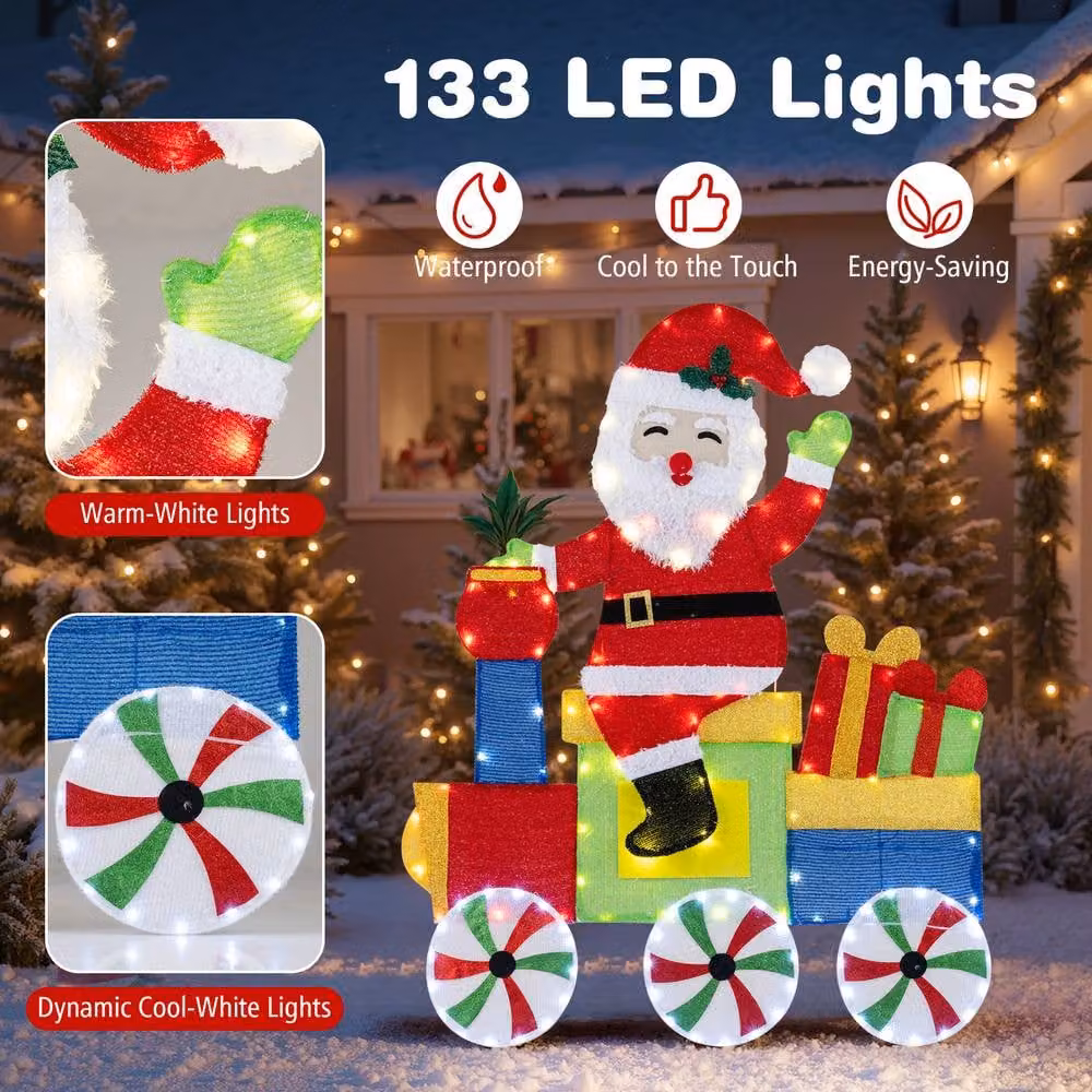 Gymax Multicolour 2D Santa Claus on Train with LED Lights for Indoor and Outdoor Christmas Decoration – 5