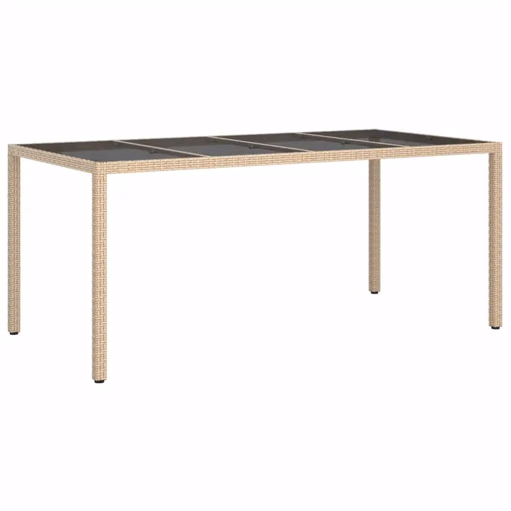 Berkfield Home Garden Table in Beige with Tempered Glass and Poly Rattan, W/D/H: 190 x 90 x 75 cm – 2