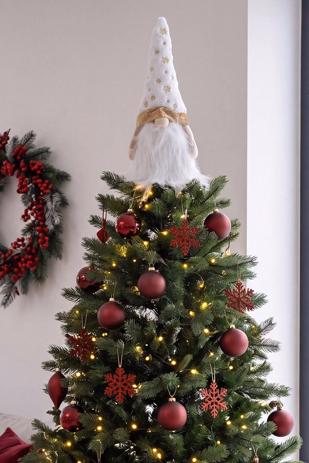 Living and Home Lighted Christmas Tree Topper Gnome Decoration in White and Gold – 2