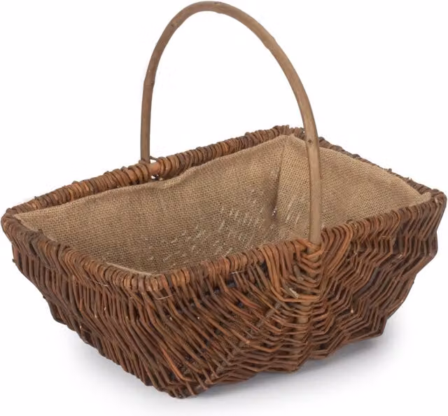 Red Hamper Rectangular Unpeeled Willow Garden Trug with Hessian Lining in Brown and Red, W/D/H: 27.0 x 15.0 x 27.0 cm – 1