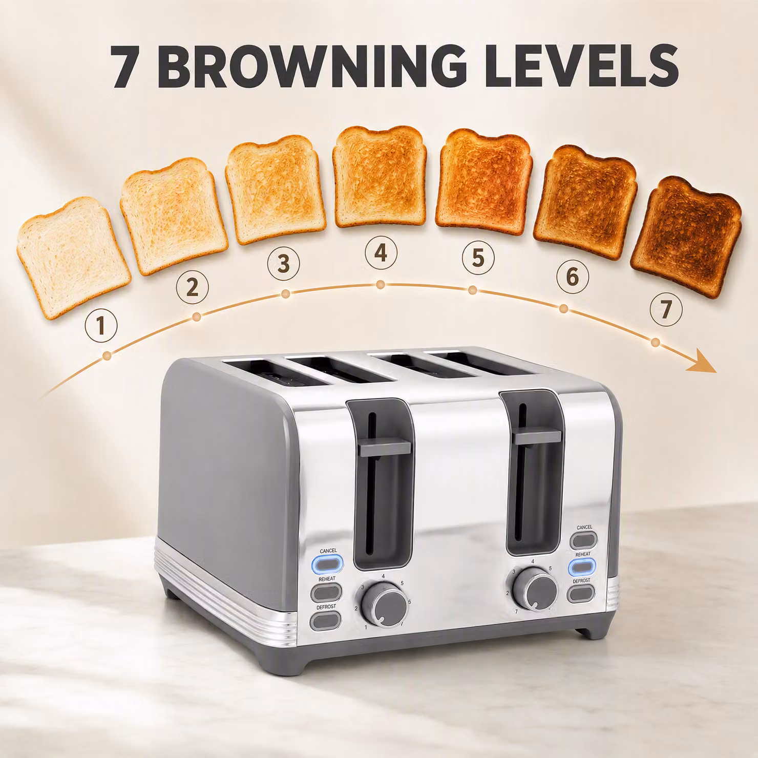 HOMCOM Stainless Steel Kettle and 4 Slice Toaster Set, Grey – 3