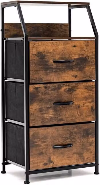 VOGREX Industrial 3 Fabric Drawer Storage Dresser in Brown