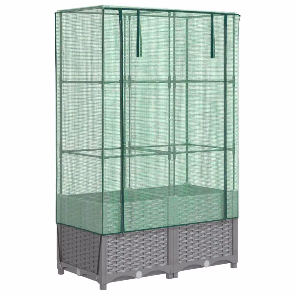 Berkfield Home Raised Bed with Greenhouse Cover in Black Rattan Look, W/D/H: 80 x 40 x 138 cm – 2