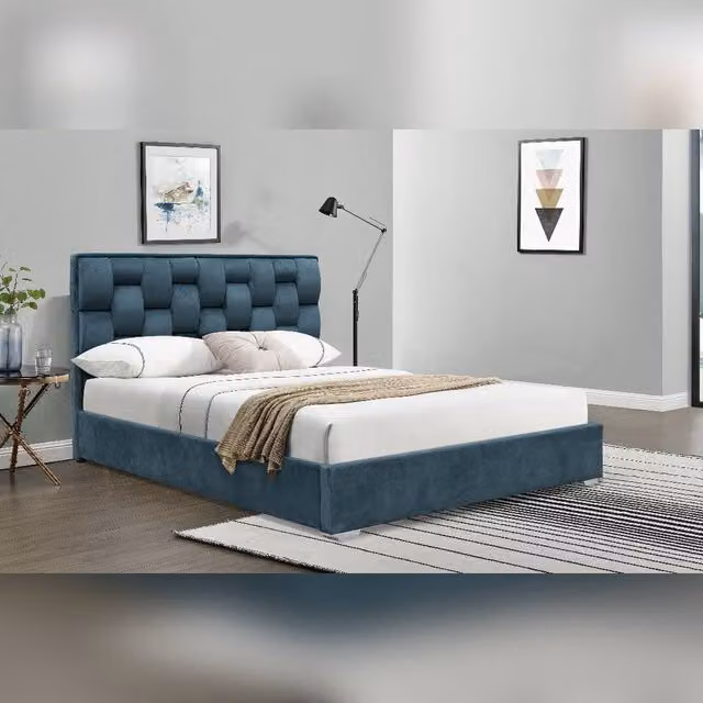 Comfy Living Ltd Plush Velvet Upholstered Bedframe in Blue, W/D/H: 180 x 200 cm