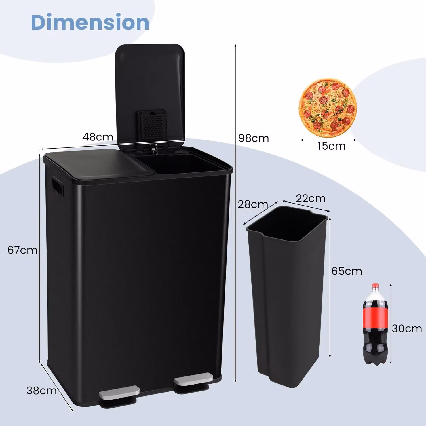 Costway 60L Dual Compartment Pedal Trash Can with 2 x 30L Bins and Odour Filters, Black – 2
