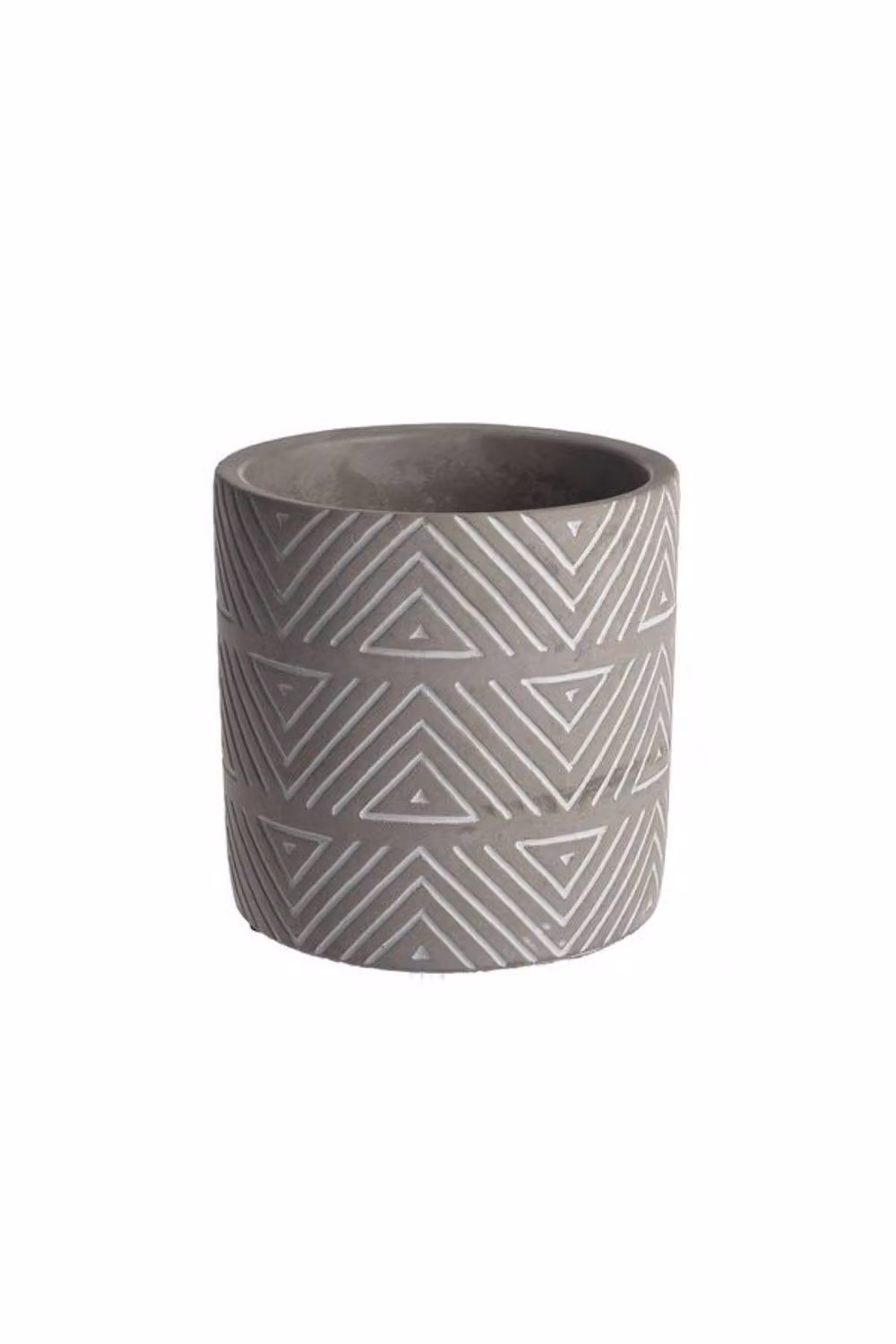 KDMD Large Grey Cylindrical Cement Planter with Triangular Pattern – 2