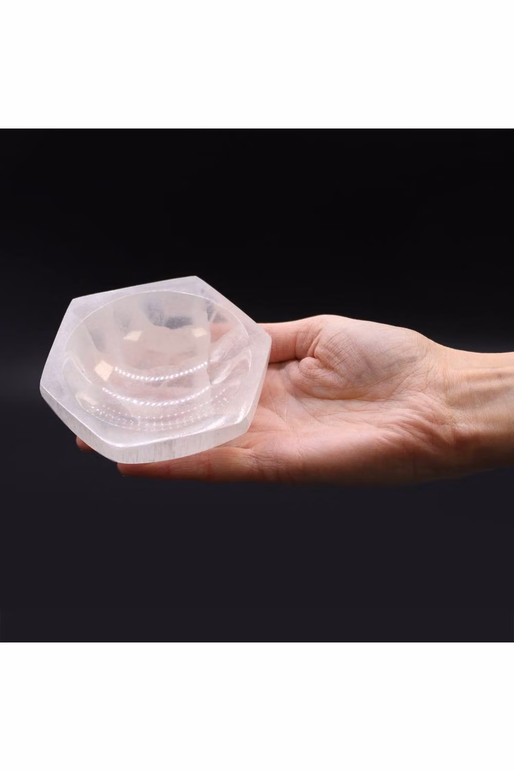 KDMD White Selenite Hexagonal Stone Bowl, Diameter: 10 cm – 3