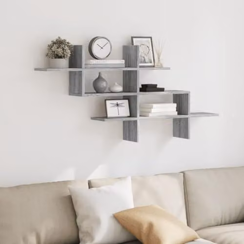 vidaXL Wall Shelf Grey Sonoma, W: 124.5 cm, D: 18 cm, H: 60.5 cm – 2