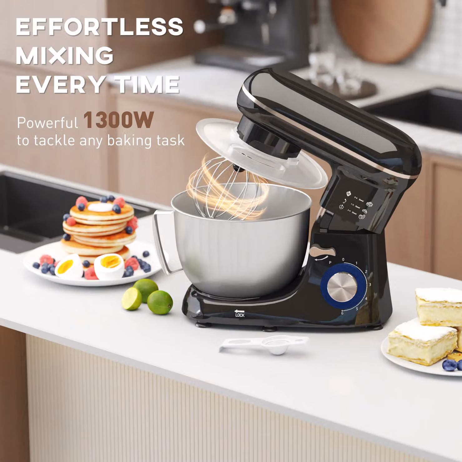 HOMCOM Electric Stand Mixer in Black with 4.5L Capacity and Stainless Steel Attachments – 4
