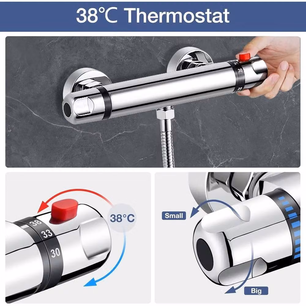 PAWNORA Single Lever Thermostatic Shower Mixer Tap in Chrome and Silver – 4