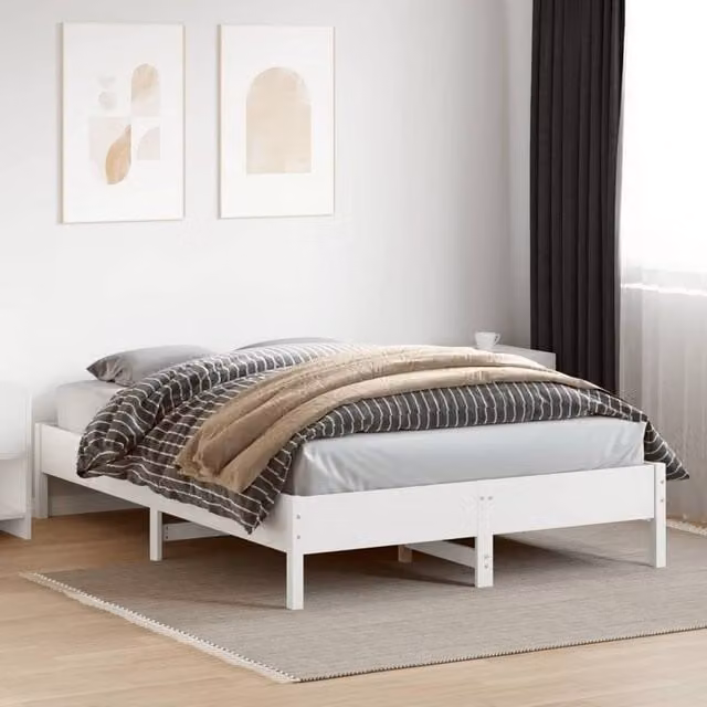 Berkfield Home Beautiful Solid Wood Pine Bed Frame in White, W/D/H: 140 x 200 x 36.5 cm