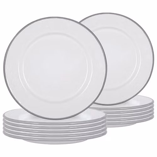 Argon Tableware Enamel Steel Dinner Plates, Pack of 12, Grey, Diameter: 25.5 cm – 1