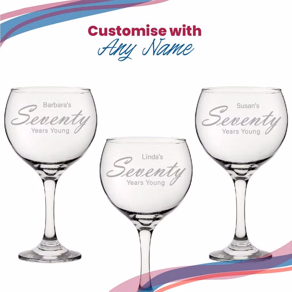 Uniqueful Personalised 70th Birthday Cubata Gin Cocktail Glass, Transparent – 3