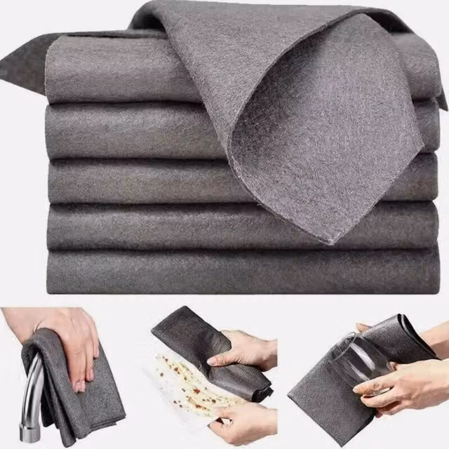 VOGREX 5-Piece Highly Absorbent Microfibre Glass Cleaning and Dish Cloths in Grey