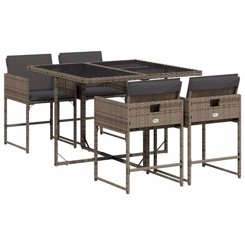 Berkfield Home Garden Dining Set in Grey PE Rattan with Glass Top – 2
