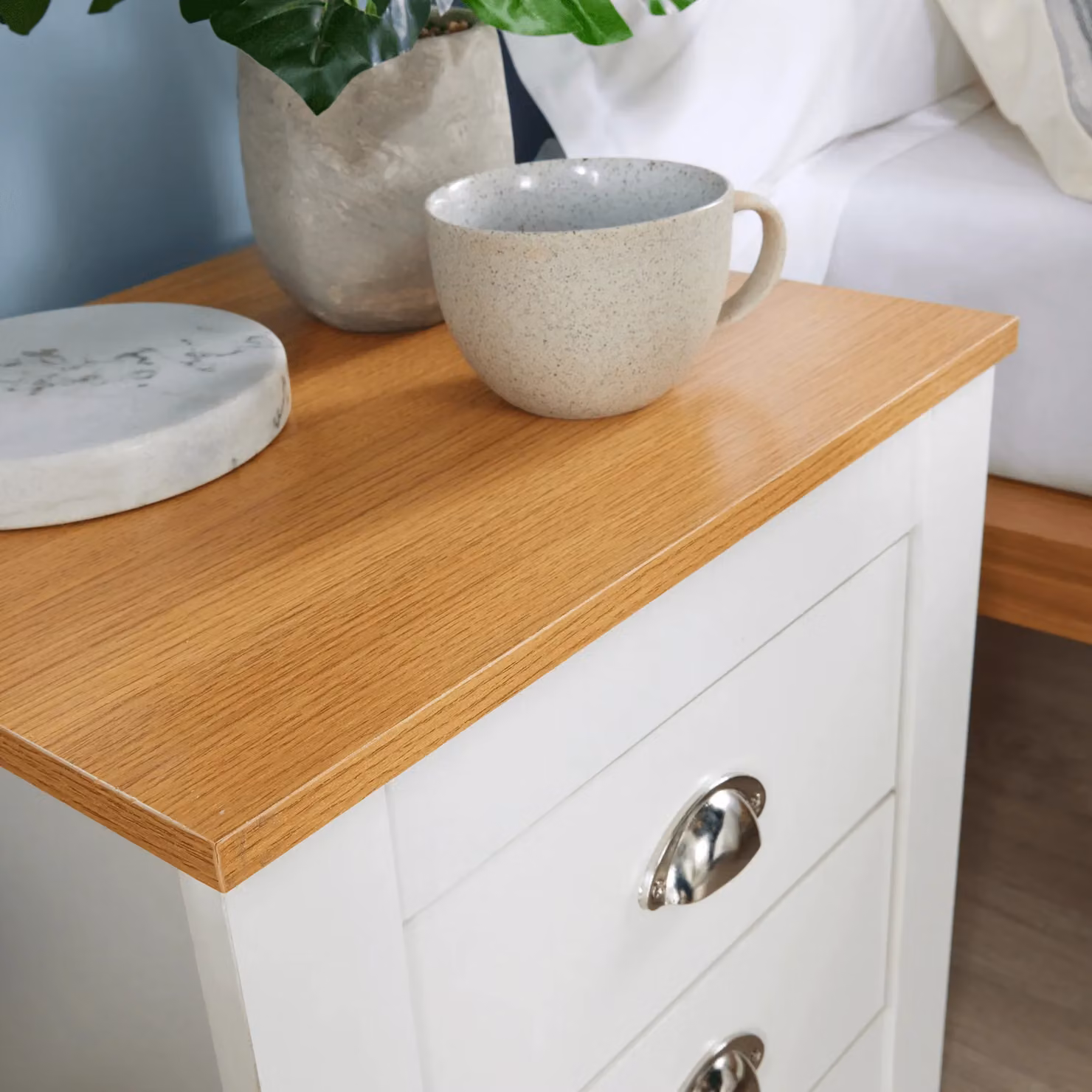 Home Source 2 Drawer White Wood Nightstand with Oak Top and Metal Handles – 2