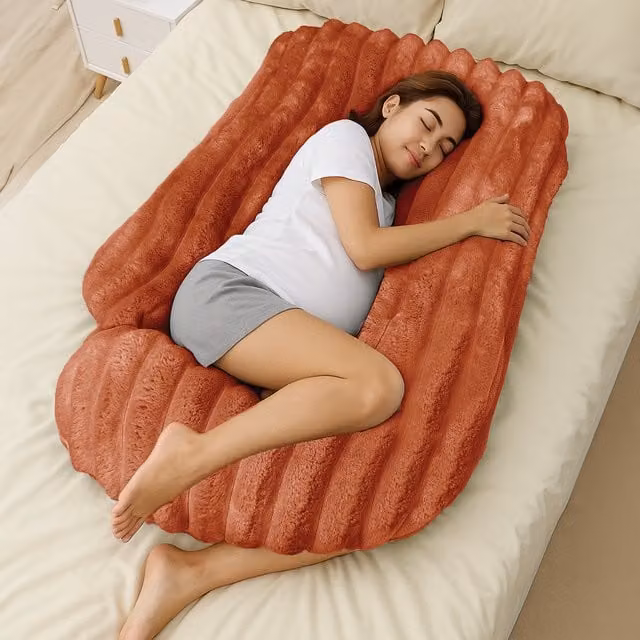 Velosso Plush Supersoft Jumbo Cord Ribbed Maternity Body Pillow in Orange