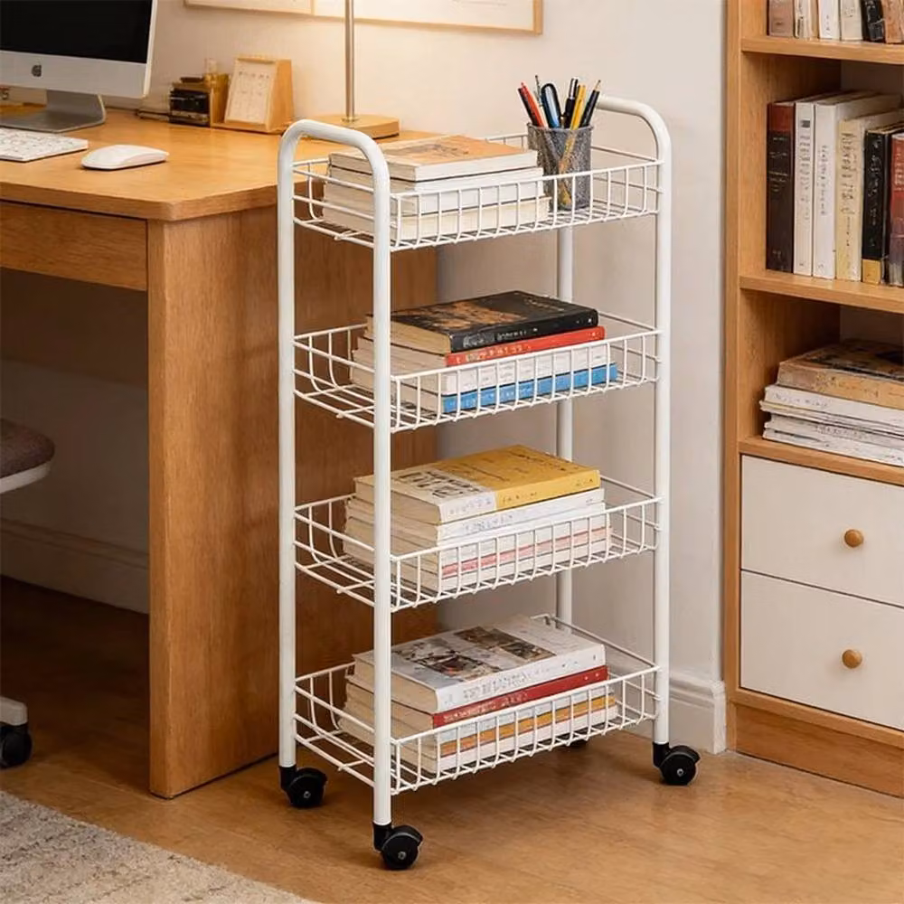 Kelvenix 4 Tier Metal Rolling Utility Cart with Castors in White – 3