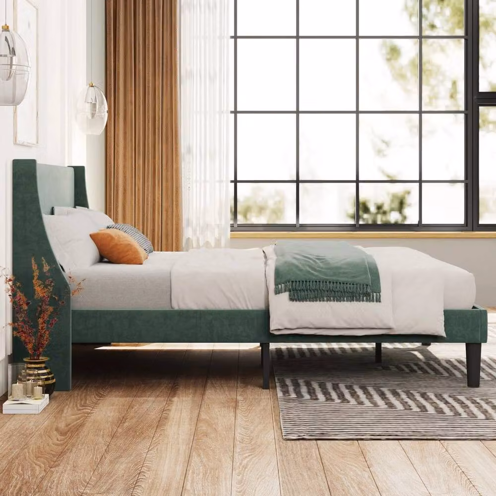 FORGEVIO Modern Upholstered Velvet Cot Bed Frame in Green, W/D/H: 120 x 60 cm – 3