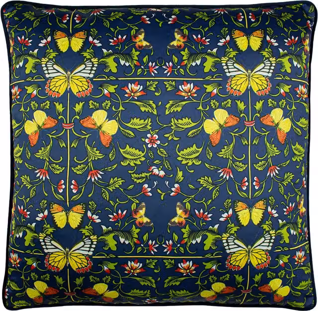 Paoletti Potage Floral Velvet Cushion, Blue, W/D/H: 50 x 50 x 50 cm – 3